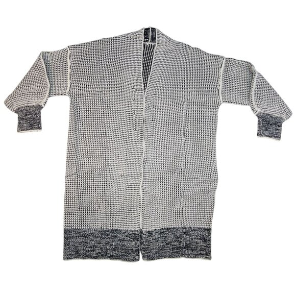 Long Cardigan Sweater Black & White Knit Cuff Long Sleeve Womens Size Large New - Picture 3 of 8